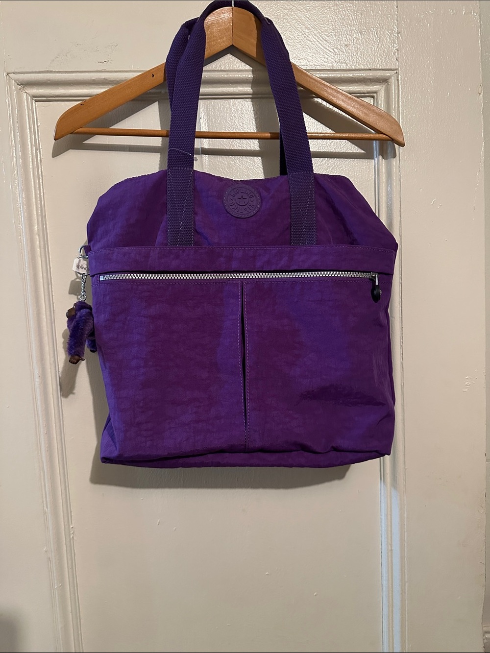 Kipling Purple Women's Tote Bag - Lightweight Everyday Carry. 14” L x 15.